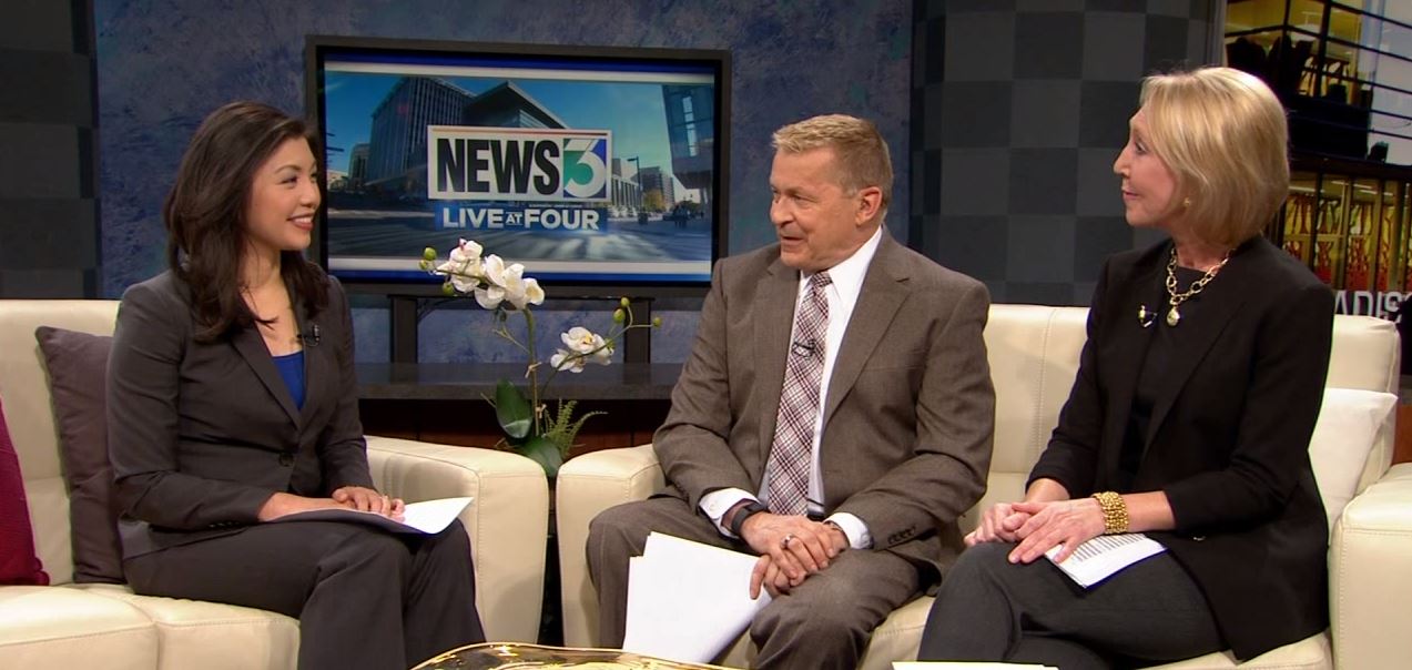 Dr. Liu speaking on a news segment with the local news station